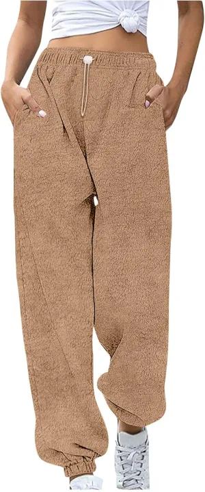 Women's High Waisted Fleece Lined Sweatpants Trendy Casual Baggy Joggers with Pockets,Winter Soft Warm Lounge Pants