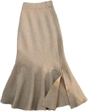 Women's Knitted A-Line Skirt Side Slit Solid Color High Waist Casual Fishtail Skirt