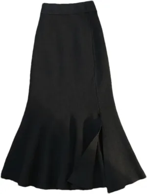 Women's Knitted A-Line Skirt Side Slit Solid Color High Waist Casual Fishtail Skirt
