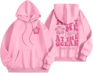 Womens Letter Print Hoodies Cute Graphic Preppy Sweatshirt Long Sleeve Pullover with Pockets 2024 Fall Winter Outfits