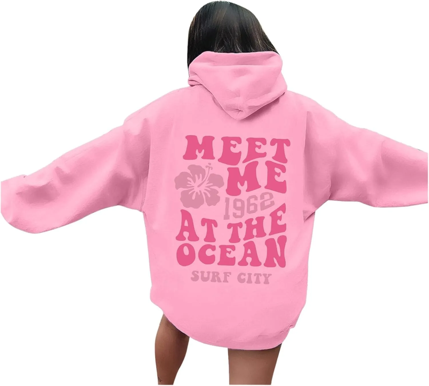Womens Letter Print Hoodies Cute Graphic Preppy Sweatshirt Long Sleeve Pullover with Pockets 2024 Fall Winter Outfits