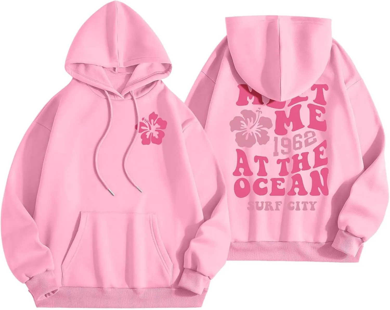 Womens Letter Print Hoodies Cute Graphic Preppy Sweatshirt Long Sleeve Pullover with Pockets 2024 Fall Winter Outfits