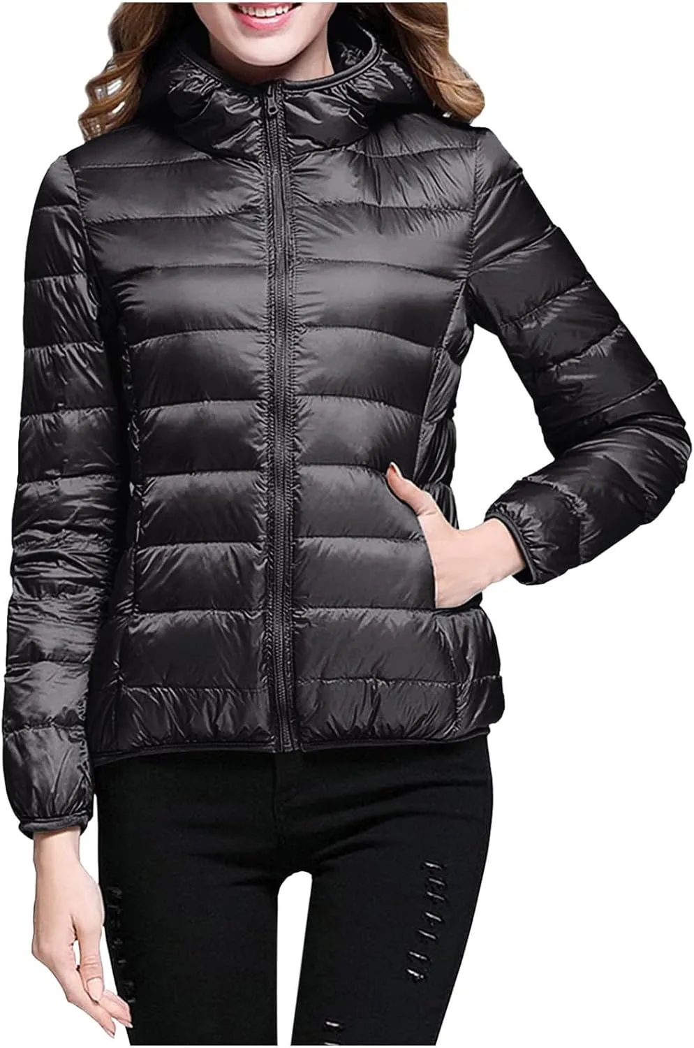 Women's Lightweight Packable Down Jacket Quilted Puffer Coat with Hood Light Weight Short Down Jacket