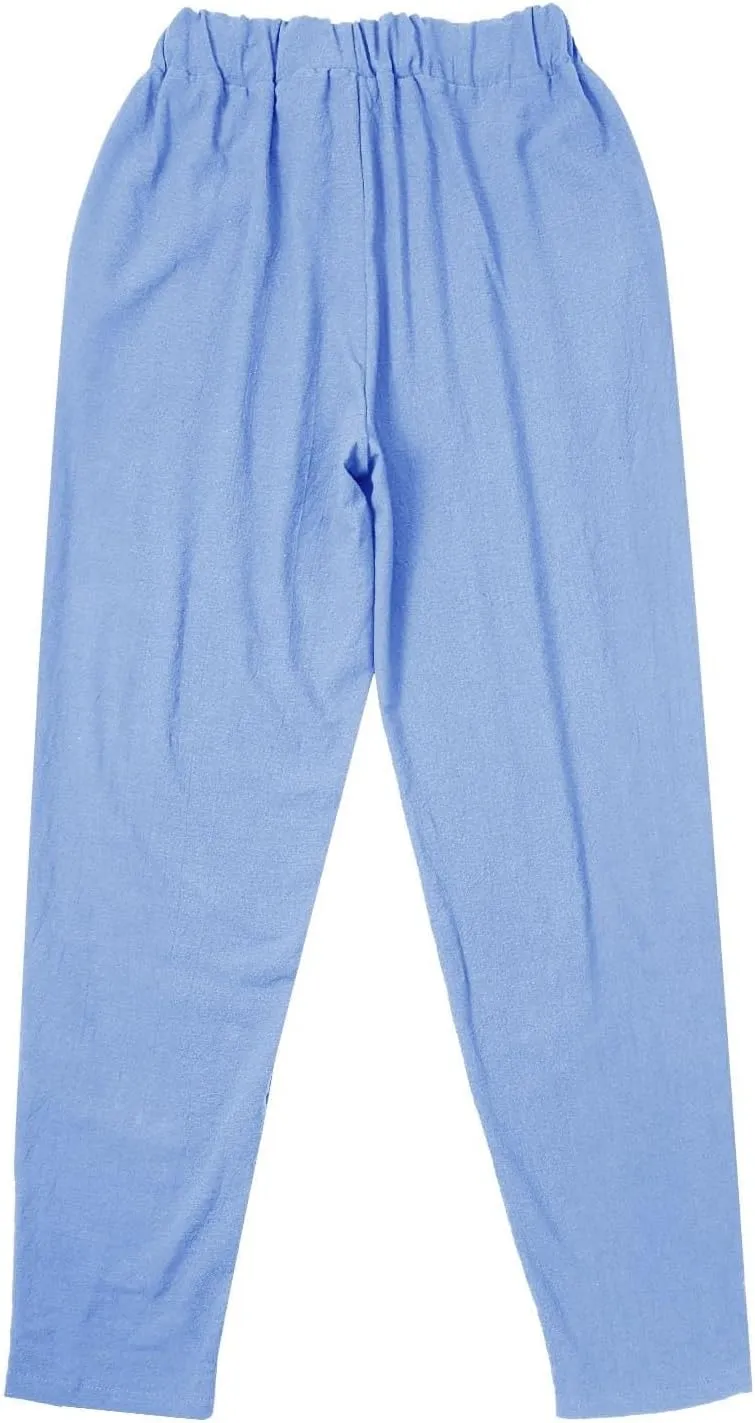Women's Linen Pants with Pockets Quick Dry Side Hollow Out Cropped Pants Summer Beach Lightweight Elastic Waist Pants