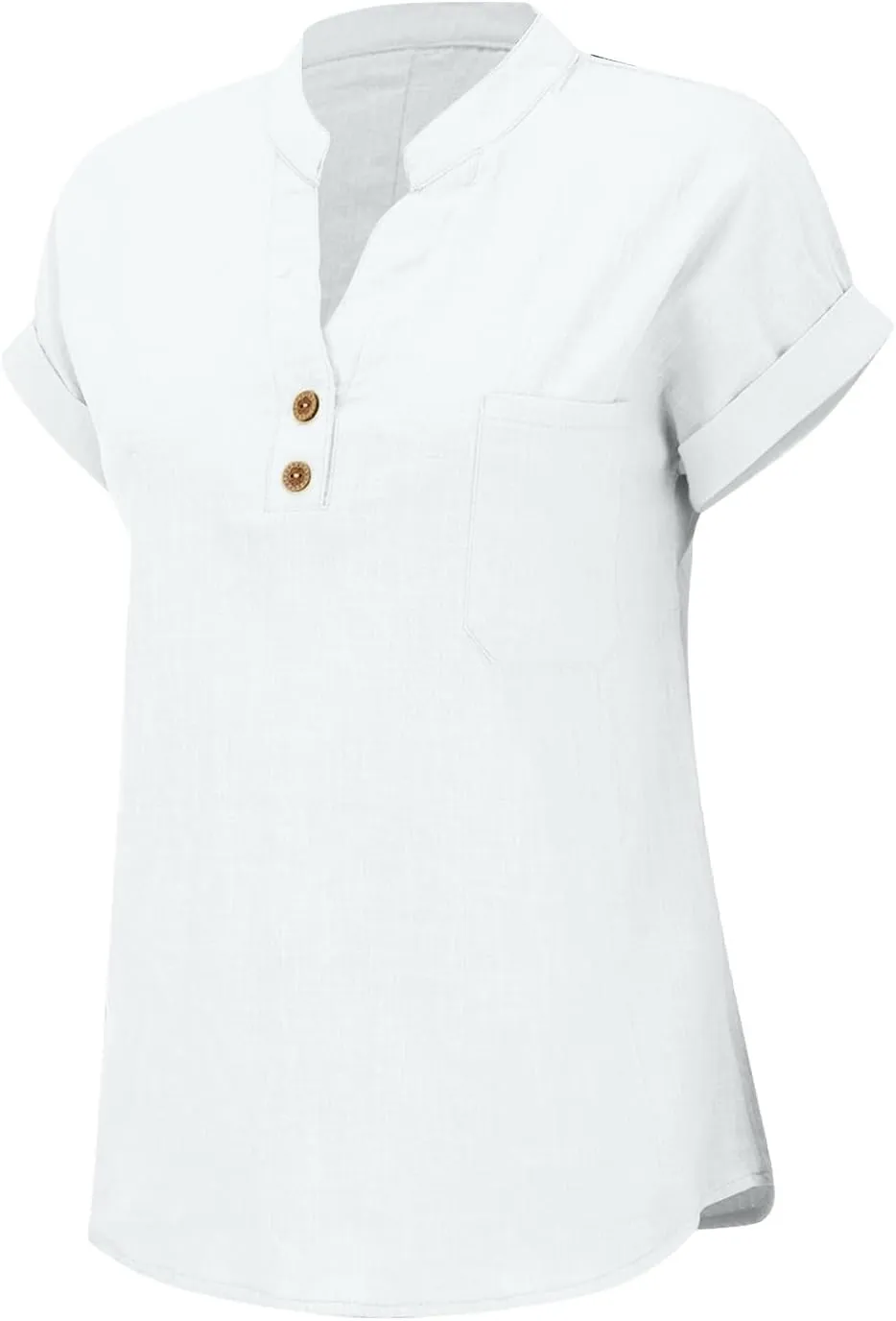 Womens Linen Shirt Cotton Gauze Tops Short Sleeve V Neck Button Henley Shirts Causal Summer Blouses Linen Clothing