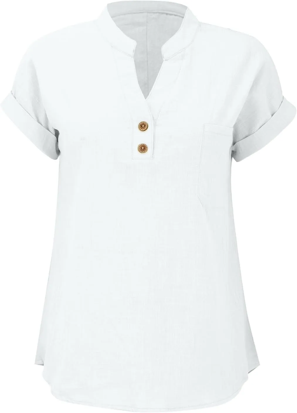 Womens Linen Shirt Cotton Gauze Tops Short Sleeve V Neck Button Henley Shirts Causal Summer Blouses Linen Clothing