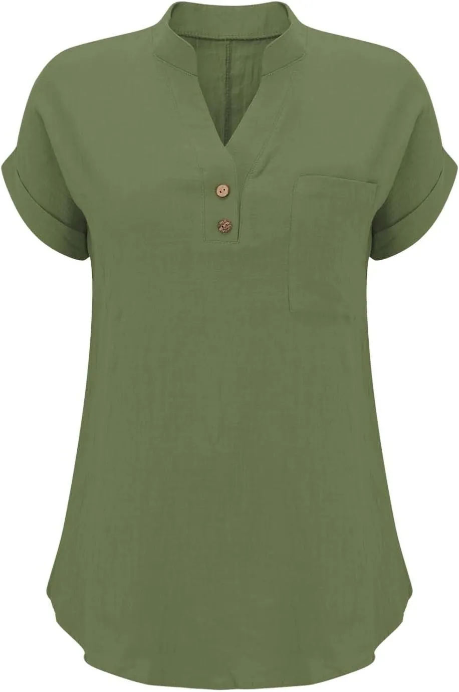 Womens Linen Shirt Cotton Gauze Tops Short Sleeve V Neck Button Henley Shirts Causal Summer Blouses Linen Clothing
