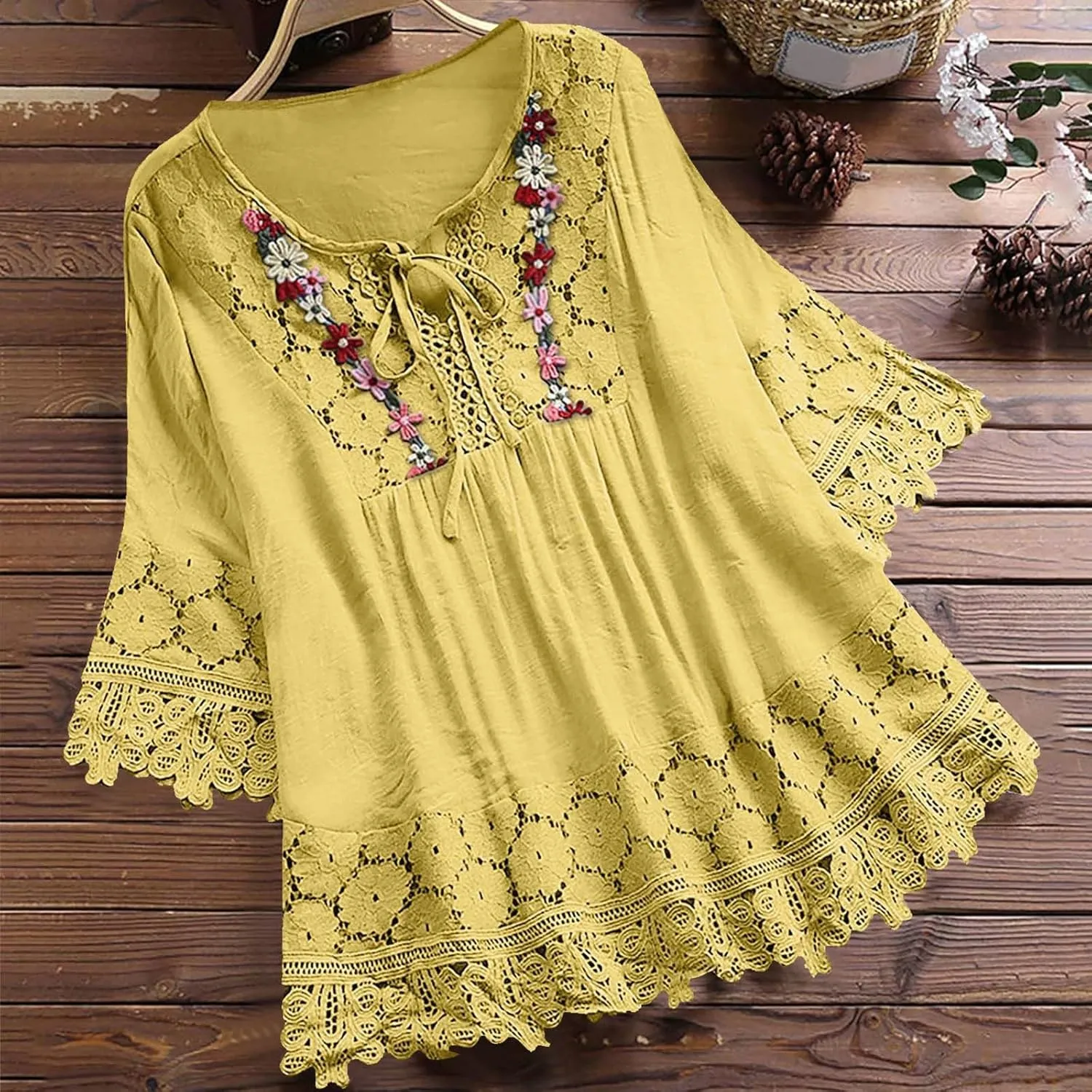 Womens Linen Shirts V-Neck Buttons Blouse Bohemian Boho Lightweight Tee Tops Short Sleeve Loose Fit T-Shirt