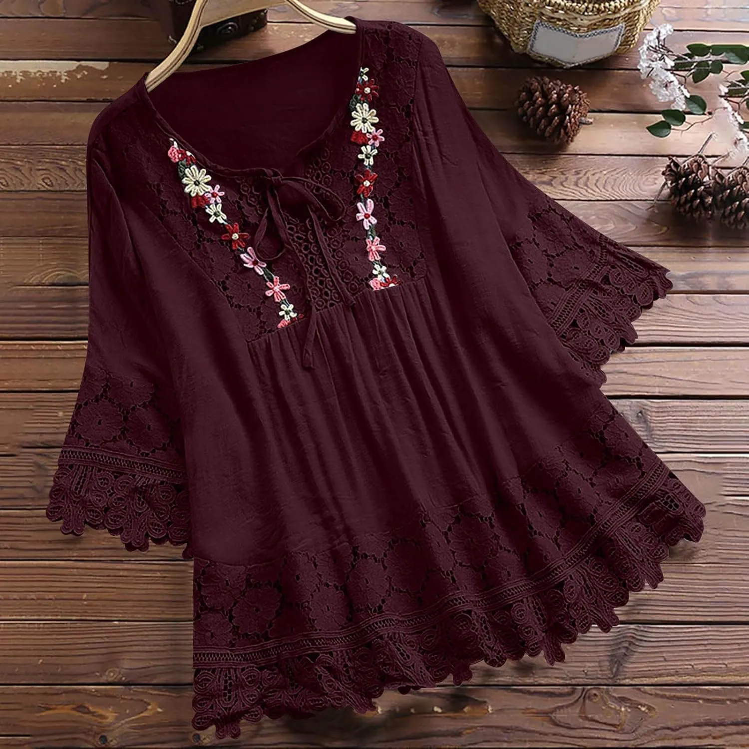Womens Linen Shirts V-Neck Buttons Blouse Bohemian Boho Lightweight Tee Tops Short Sleeve Loose Fit T-Shirt