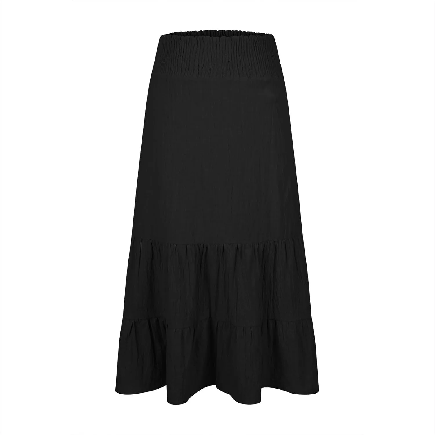 Womens Long Maxi Skirts 2025 Trendy Flowy Swing Tiered A-Line Skirt Summer Elastic High Waist Solid Boho Beach Outfit