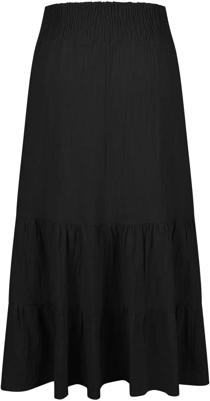 Womens Long Maxi Skirts 2025 Trendy Flowy Swing Tiered A-Line Skirt Summer Elastic High Waist Solid Boho Beach Outfit