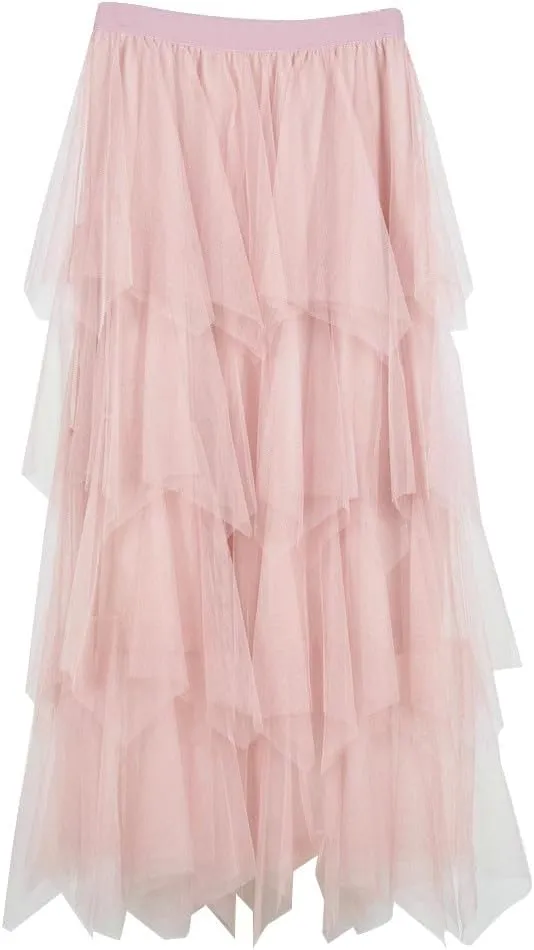 Women's Long Maxi Tulle Skirts High Waisted A-Line Ruffle Tiered Layered Mesh Tutu Skirt Petticoat