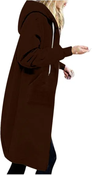 Womens Long Sweatshirts Oversized Zip Up Hoodies Knee length Long Fleece Tunic Sweatshirts Fall Hoodie Jackets Coats