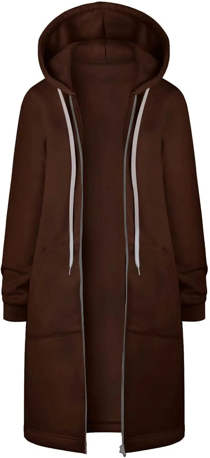 Womens Long Sweatshirts Oversized Zip Up Hoodies Knee length Long Fleece Tunic Sweatshirts Fall Hoodie Jackets Coats