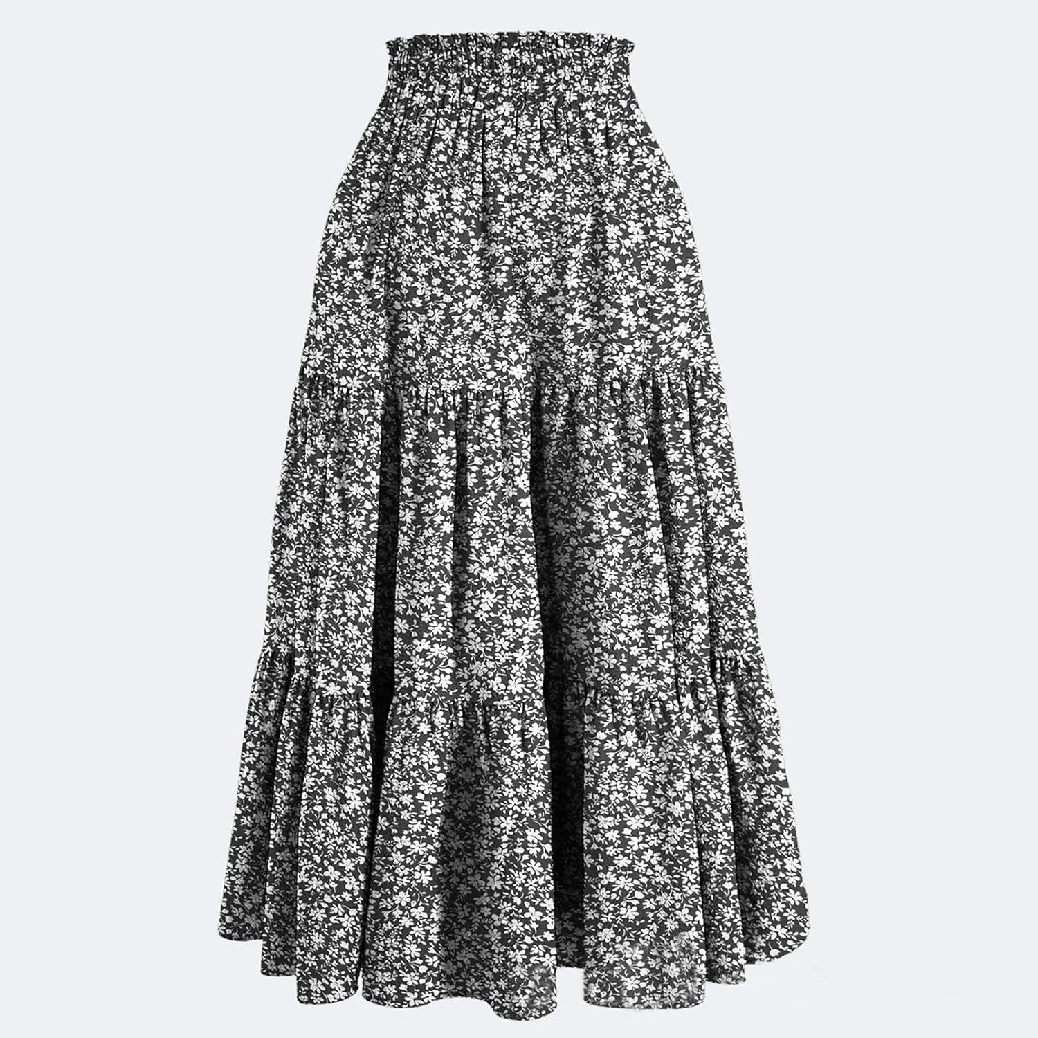 Womens Maxi Skirt 2025 Summer Comfy Tiered Elastic High Waisted Skirts Floral Boho Beach Vacation Long Skirts