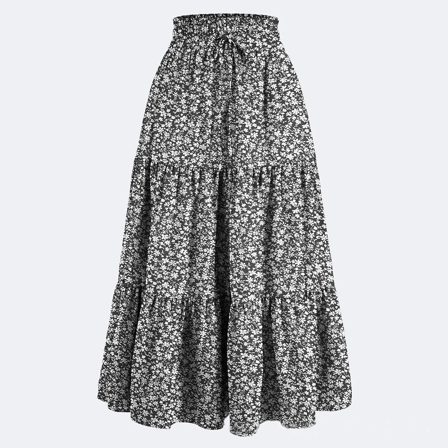 Womens Maxi Skirt 2025 Summer Comfy Tiered Elastic High Waisted Skirts Floral Boho Beach Vacation Long Skirts