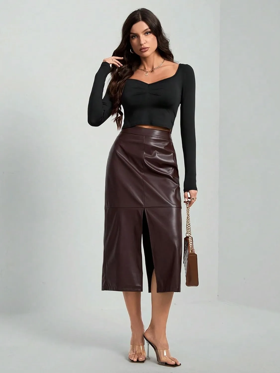 Women's Maxi Skirt Summer Midi High Waist Elegant Solid Color Slit A-Line Skirt