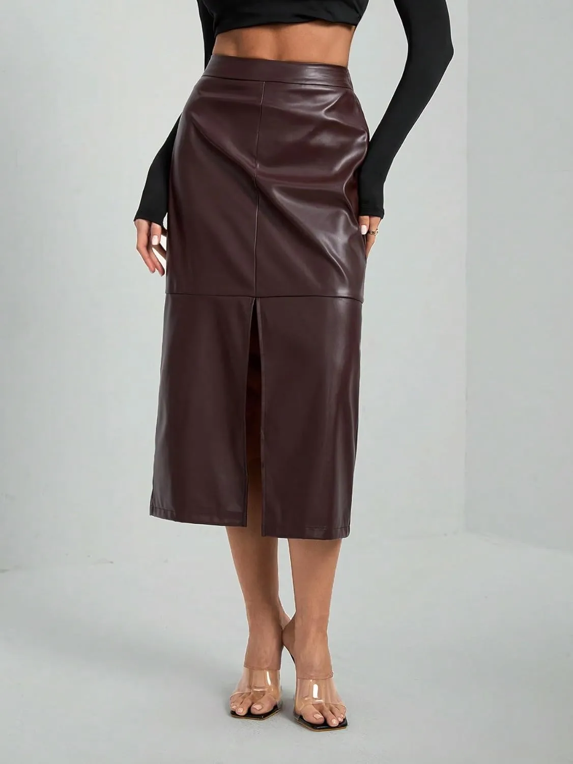 Women's Maxi Skirt Summer Midi High Waist Elegant Solid Color Slit A-Line Skirt