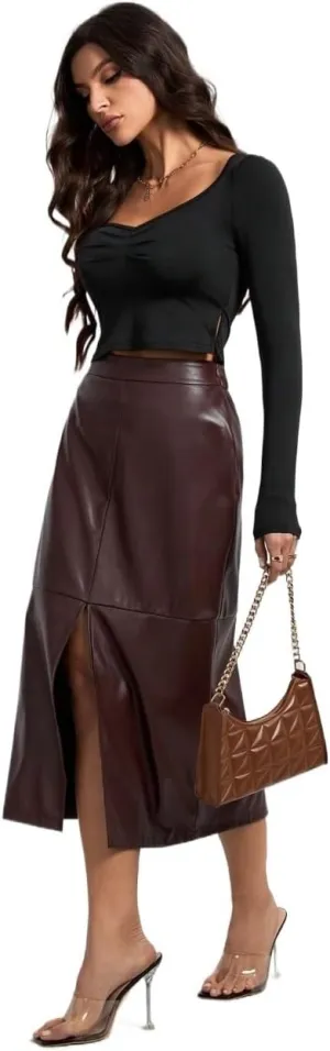 Women's Maxi Skirt Summer Midi High Waist Elegant Solid Color Slit A-Line Skirt