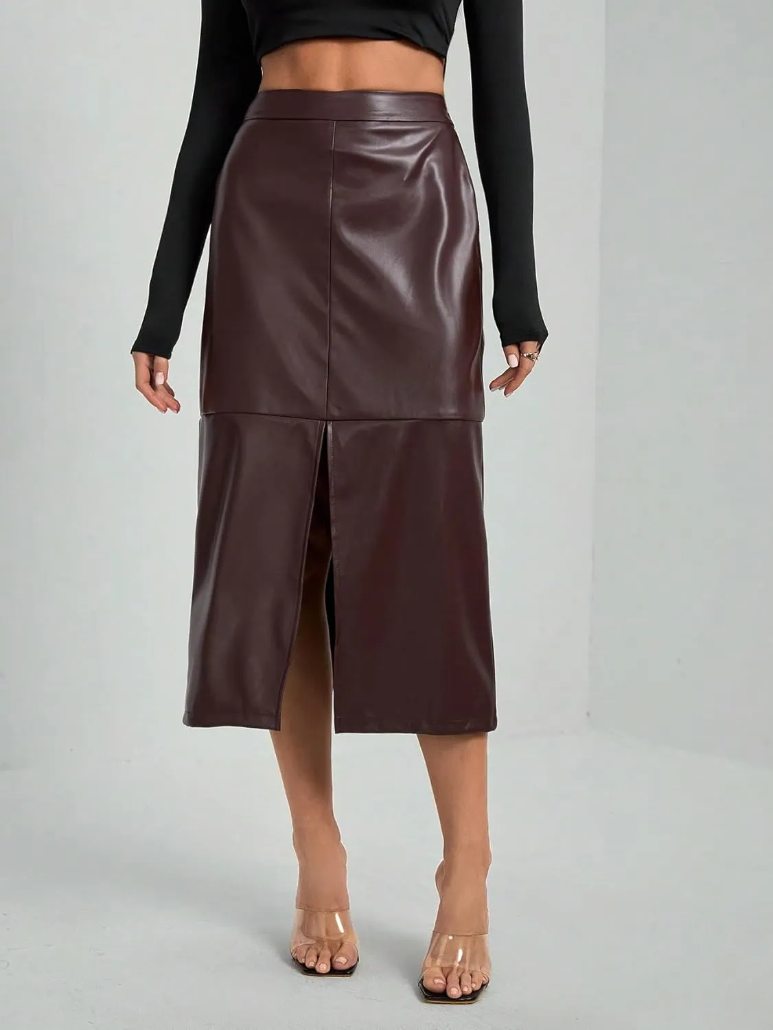 Women's Maxi Skirt Summer Midi High Waist Elegant Solid Color Slit A-Line Skirt