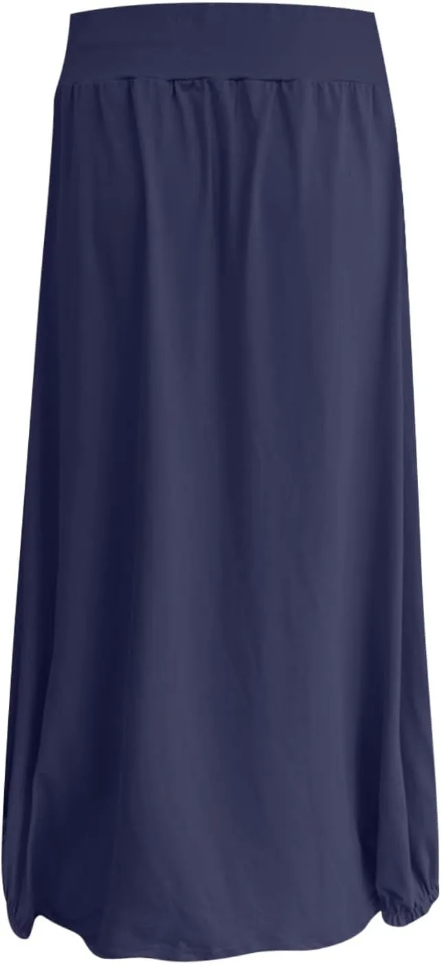 Women's Maxi Skirts 2025 Summer Elastic High Waist Ankle Length Skirt with Pockets Casual Trendy Flowy Beach Skirts