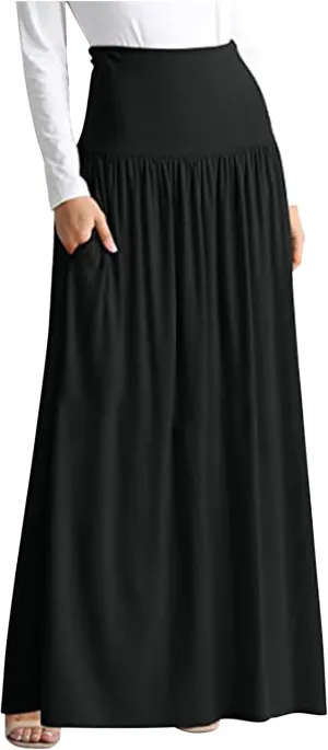 Womens Maxi Skirts High Waisted Solid Color Swing Skirt Dark Style Irregular Skirt Trendy Long Skirts with Pockets