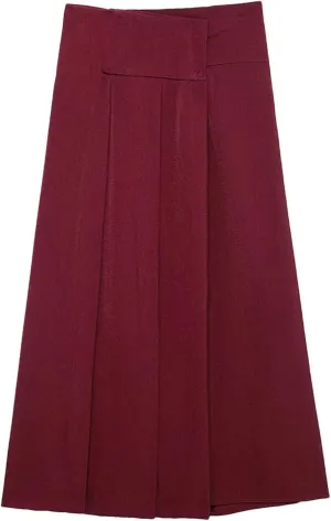Women's Midi Skirts Classic Office Solid Pleated Front Button Mid Waist A-Line Skirt