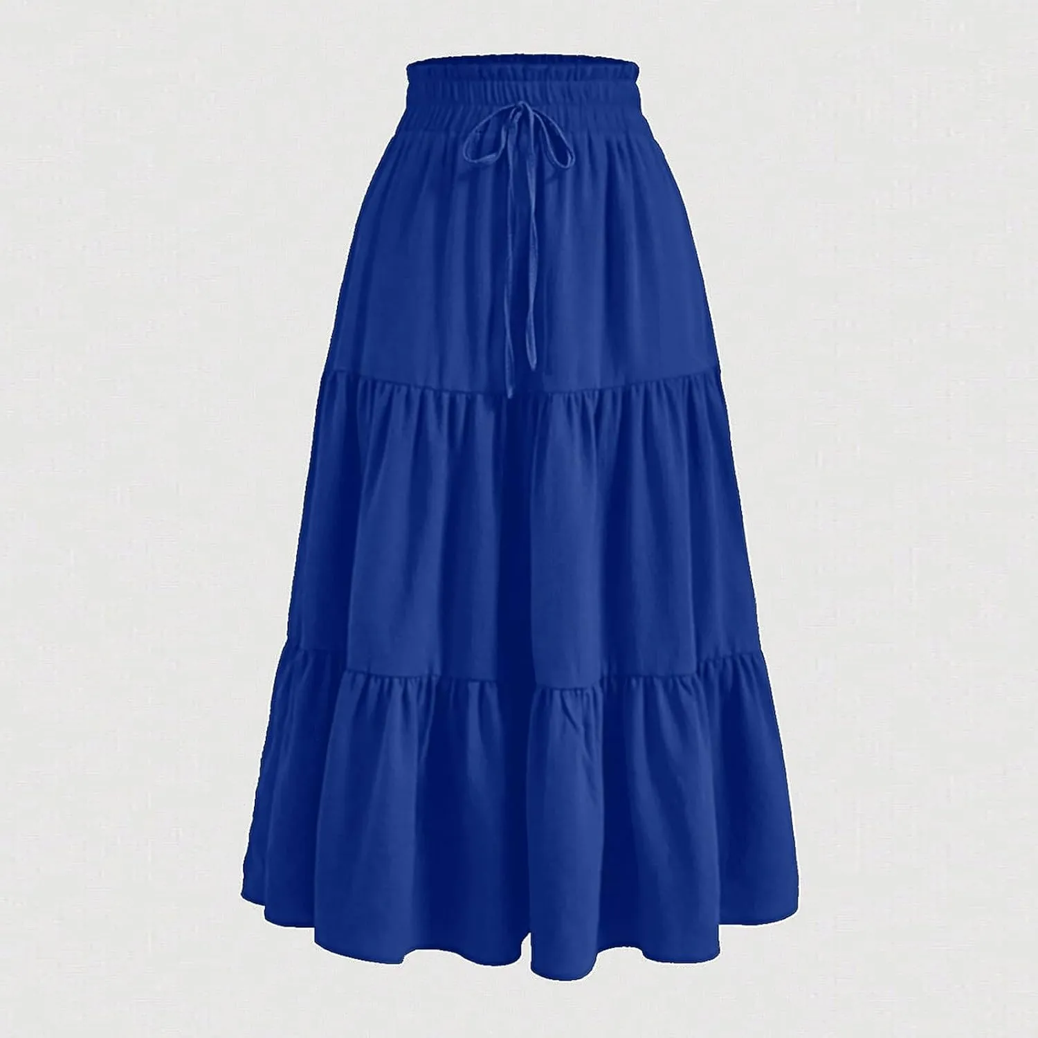 Womens Midi Skirts Elastic High Waist A-Line Swing Skirts Long Ruffle Tiered Hem Maxi Skirt