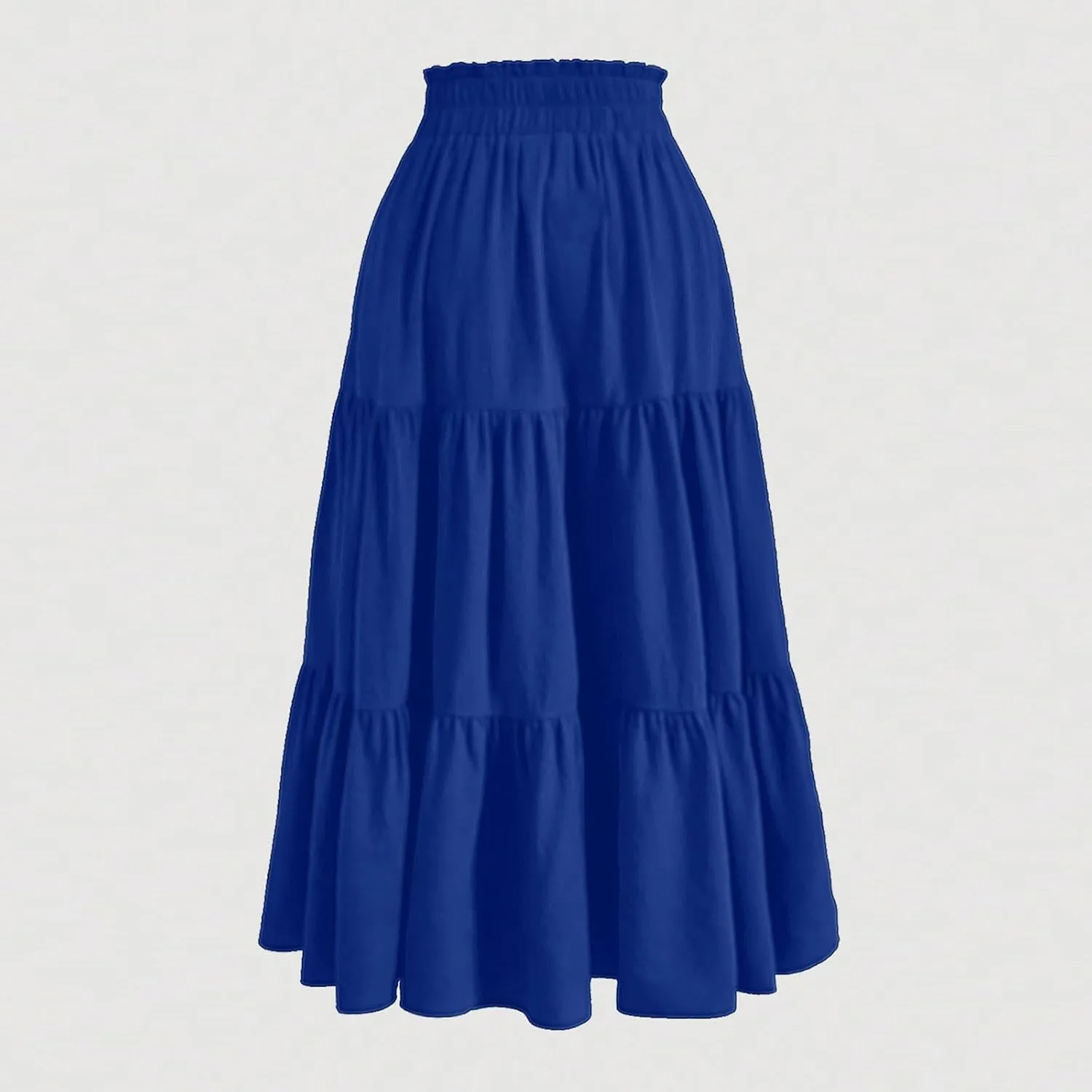 Womens Midi Skirts Elastic High Waist A-Line Swing Skirts Long Ruffle Tiered Hem Maxi Skirt