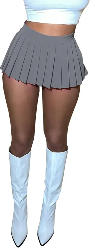 Women's Mini Pleated Skirts Y2k High Wiast Stretchy Tennis Skater A-Line Skirt Clubwear