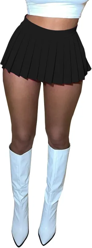 Women's Mini Pleated Skirts Y2k High Wiast Stretchy Tennis Skater A-Line Skirt Clubwear