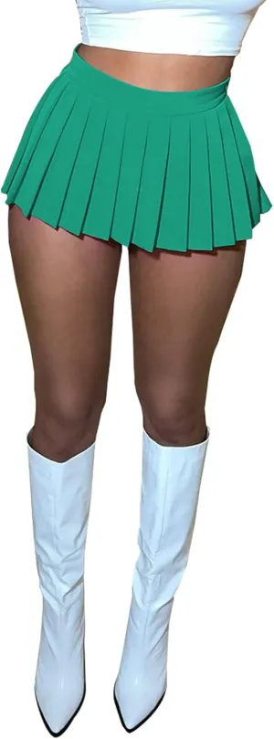 Women's Mini Pleated Skirts Y2k High Wiast Stretchy Tennis Skater A-Line Skirt Clubwear