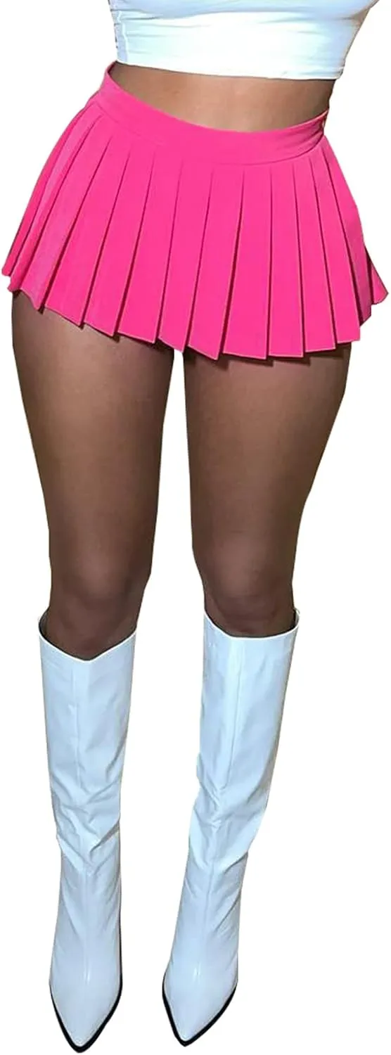 Women's Mini Pleated Skirts Y2k High Wiast Stretchy Tennis Skater A-Line Skirt Clubwear