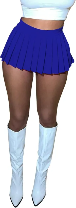 Women's Mini Pleated Skirts Y2k High Wiast Stretchy Tennis Skater A-Line Skirt Clubwear