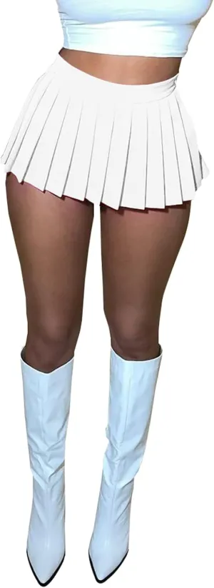 Women's Mini Pleated Skirts Y2k High Wiast Stretchy Tennis Skater A-Line Skirt Clubwear