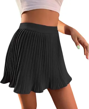 Women's Mini Skirt Women's Summer Empire Waist Ruffle Tiered Pleated Mini Skirt Solid Color A Line Mini Skirt for