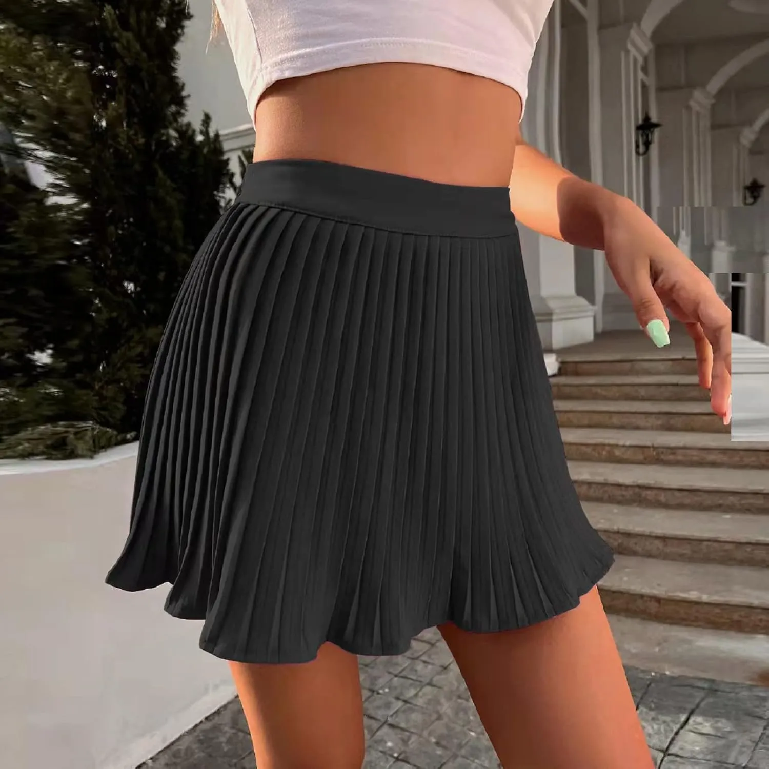 Women's Mini Skirt Women's Summer Empire Waist Ruffle Tiered Pleated Mini Skirt Solid Color A Line Mini Skirt for