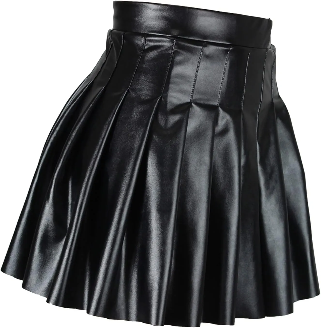 Womens Mini Skirts Faux Leather Solid Pleated Women's High Waist Short Elegant Skirt Casual Flowy PU Skirt