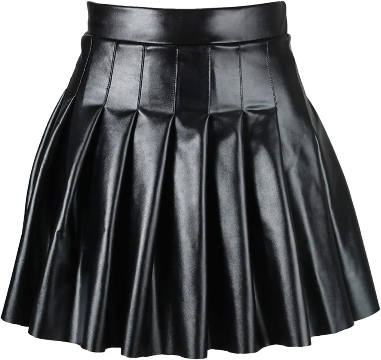Womens Mini Skirts Faux Leather Solid Pleated Women's High Waist Short Elegant Skirt Casual Flowy PU Skirt