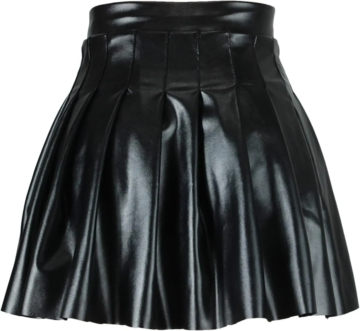 Womens Mini Skirts Faux Leather Solid Pleated Women's High Waist Short Elegant Skirt Casual Flowy PU Skirt