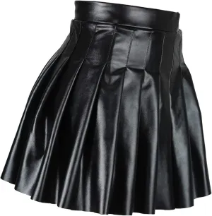 Womens Mini Skirts Faux Leather Solid Pleated Women's High Waist Short Elegant Skirt Casual Flowy PU Skirt