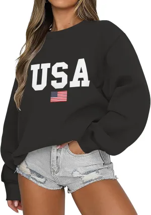 Women's Oversized Graphic Letter Print Sweatshirts Casual Crewneck Long Sleeve Fleece Pullover Tops Preppy Shirts