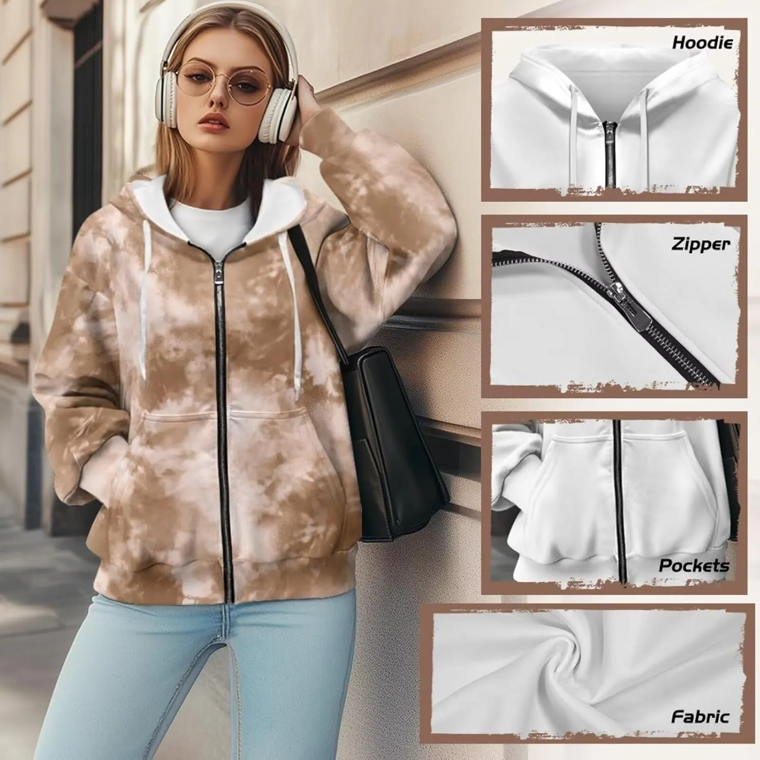 Women's Oversized Zip-Up Hoodies Comfy Long Sleeve Pockets Sweatshirt Loose Fit Y2K Jacket Casual Fashion