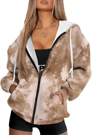 Women's Oversized Zip-Up Hoodies Comfy Long Sleeve Pockets Sweatshirt Loose Fit Y2K Jacket Casual Fashion