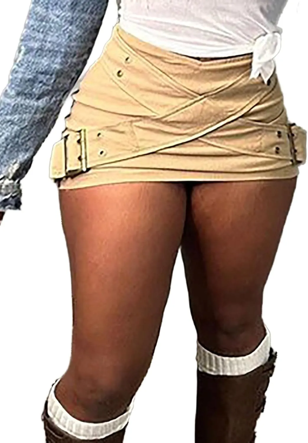 Women's Pleated Mini Skirts Sexy Y2k High Wiast A-line Club Mini Denim Skirt