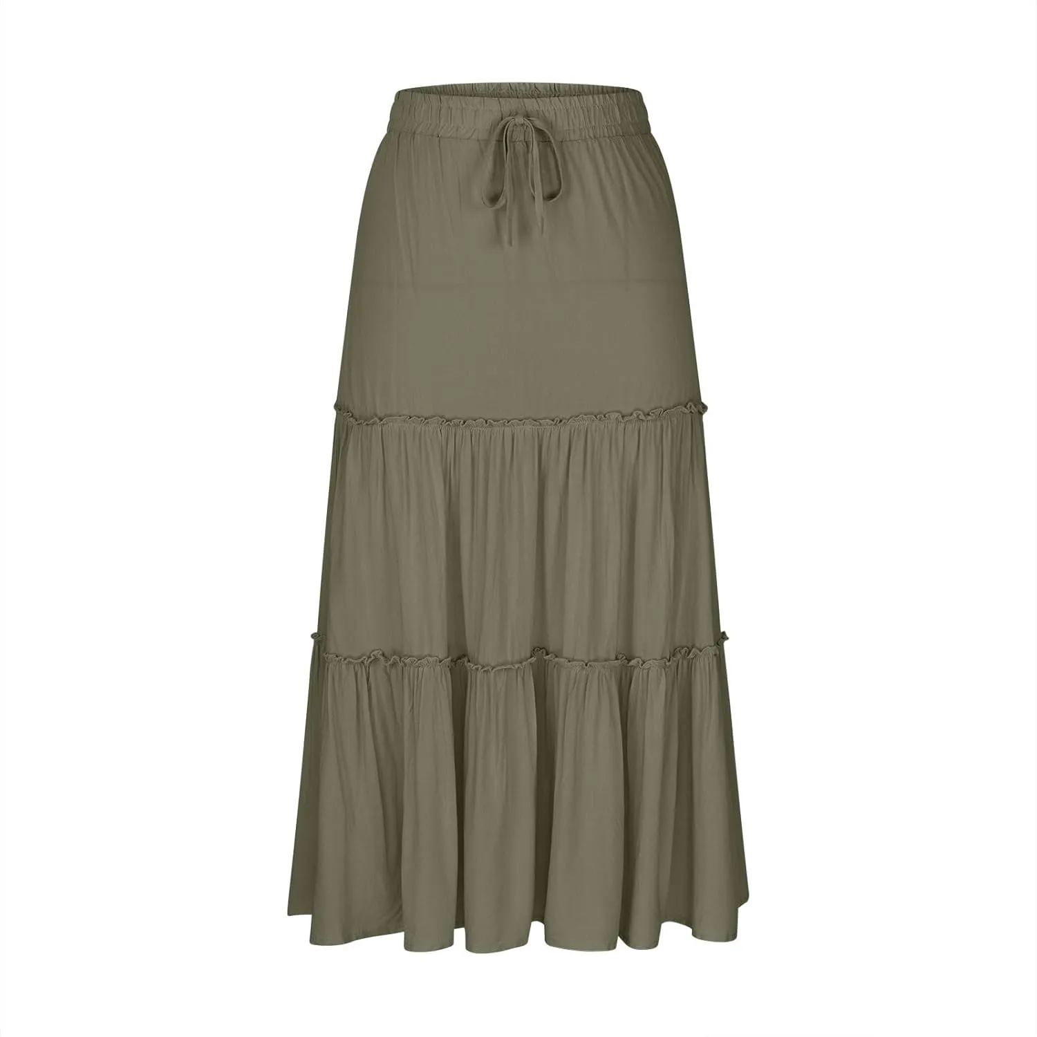 Women's Pleated Summer Maxi Skirts Casual Smocked Layered Tiered Boho Long Skirt High Waist A Line Dress