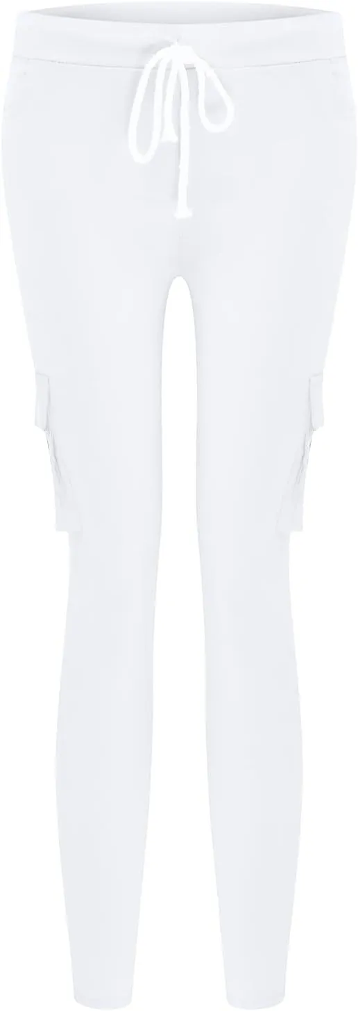 Womens Plus Size Butt Lifting Leggings Slim Fit Stretch Drawstring Cargo Joggers Yoga Sweatpants with Multi Pockets