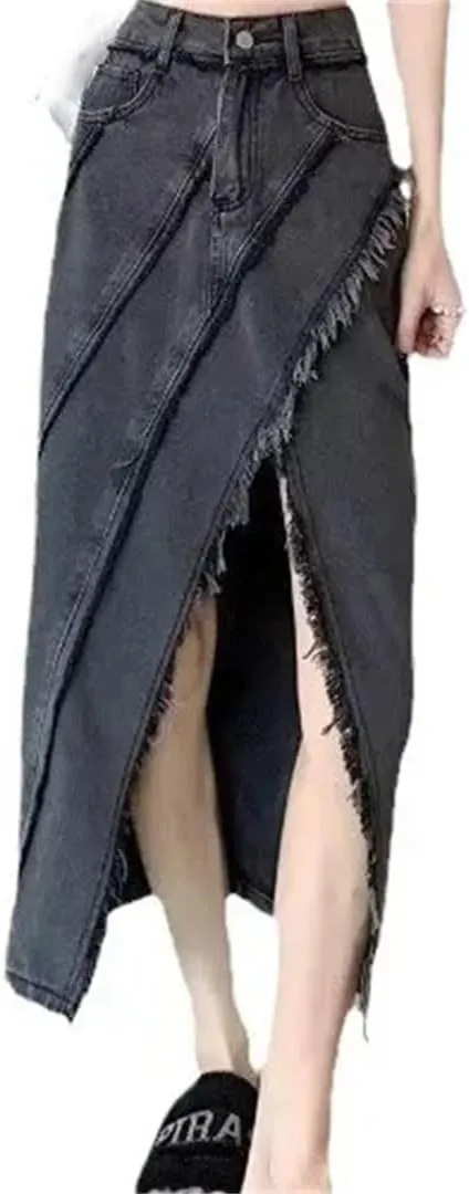 Women's Plus Size High-Waisted Slimming A- Line Skirt Slit Clothing Mid-Long Dress