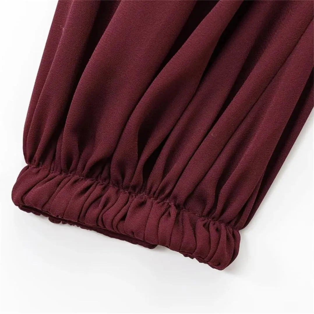 Women's Puff Sleeve Loose Short Skirt Solid Color Ruffle Pleated A-Line Skirt