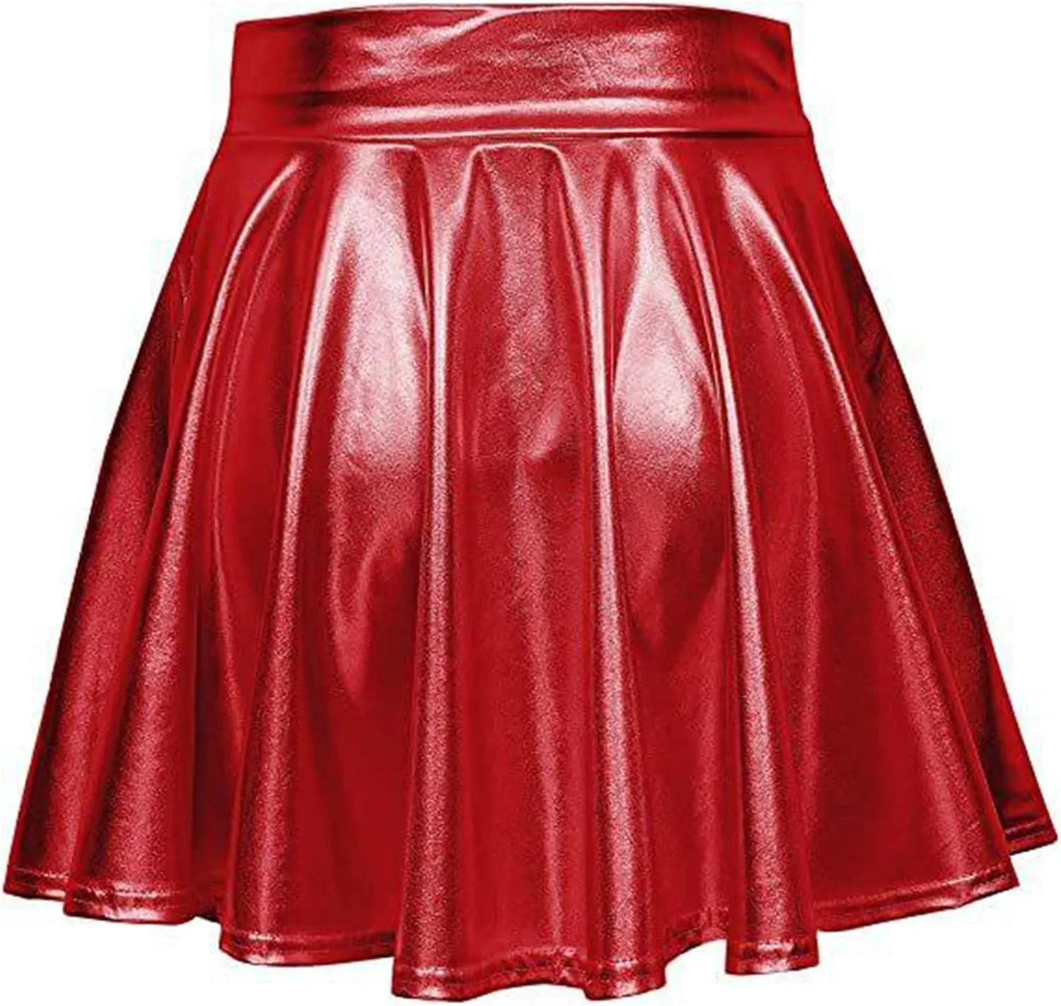 Womens Shiny Flared Pleated Short Mini Skater Skirt High Waisted A-Line Dance Skirt for Nightclub Costumes Clubwear